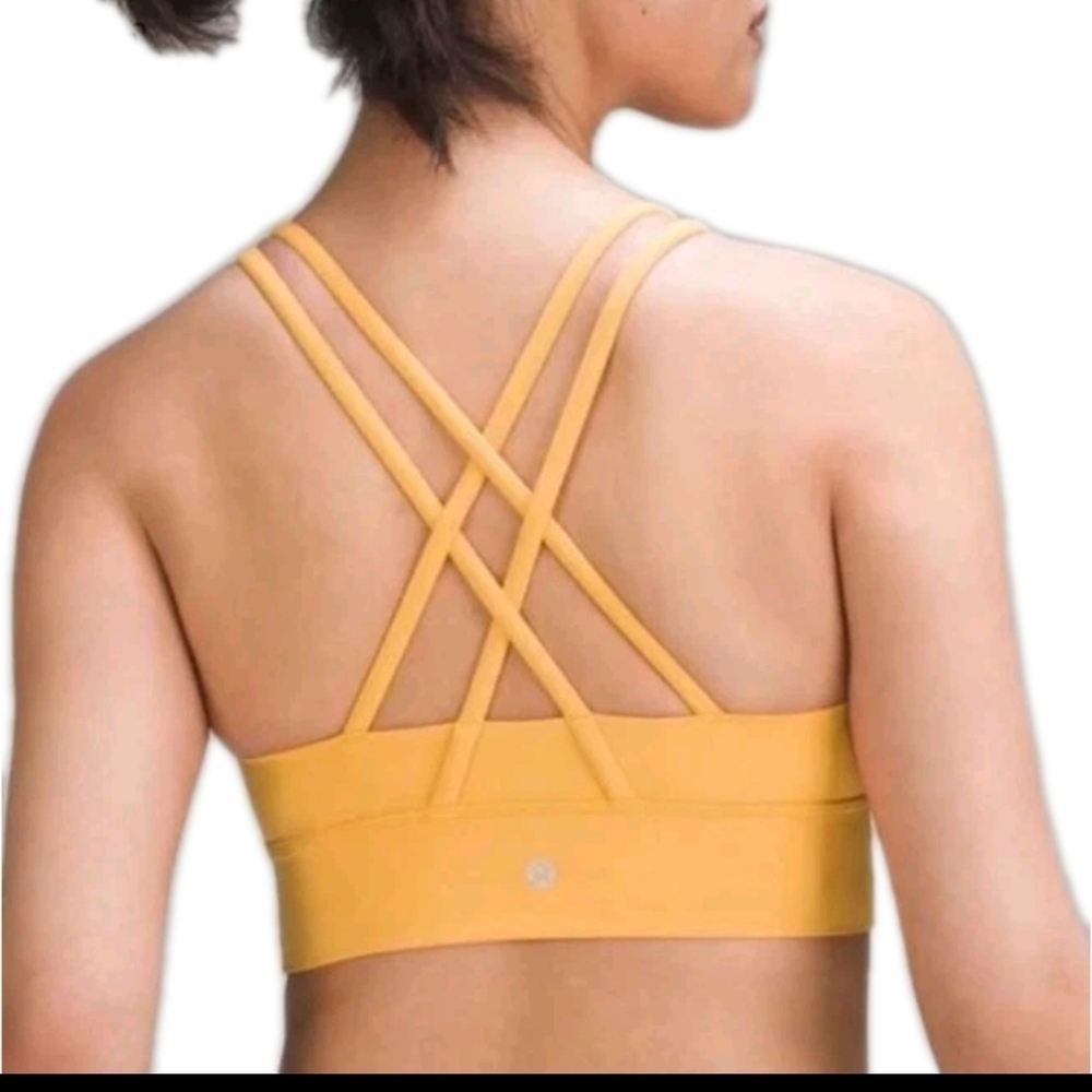 Lululemon Womens Yellow Energy Longline Workout Yoga Colorful Strappy Bra 6